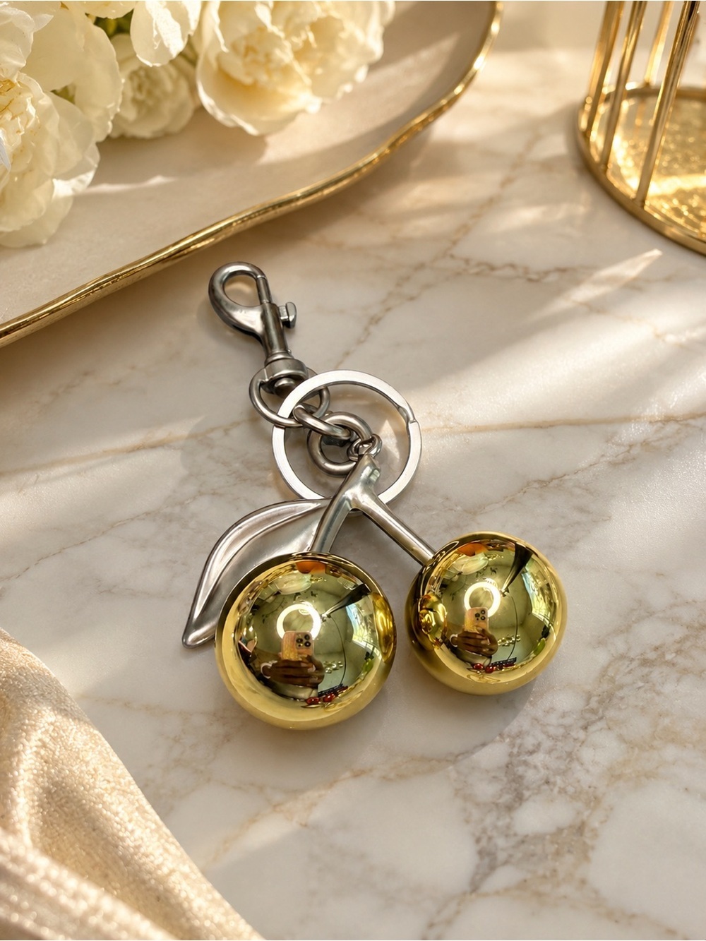 Metallic Gold Cherry Key & Card Holder Charm